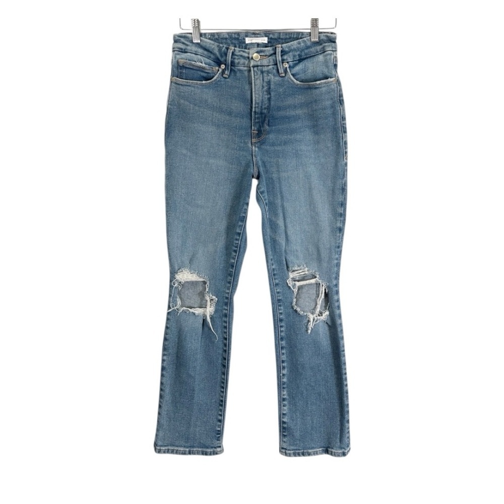 Good American Good Legs High Waist Distressed Stretch Denim Jeans Size 27 - Picture 2 of 9